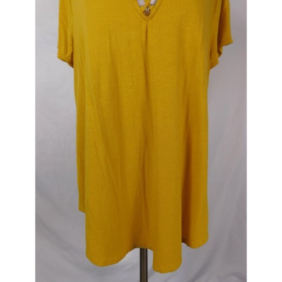 Wonderly Shirt Womens Large Yellow Lattice Neck Short Sleeve Linen Blend Tee Top - Picture 3 of 9